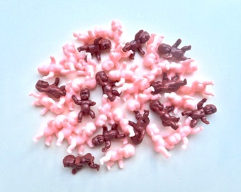 Miniature Plastic Crawling Babies - 1.25 inches- Pink or Brown - Perfect for baby shower favors, decor, table scatter or ice cube game