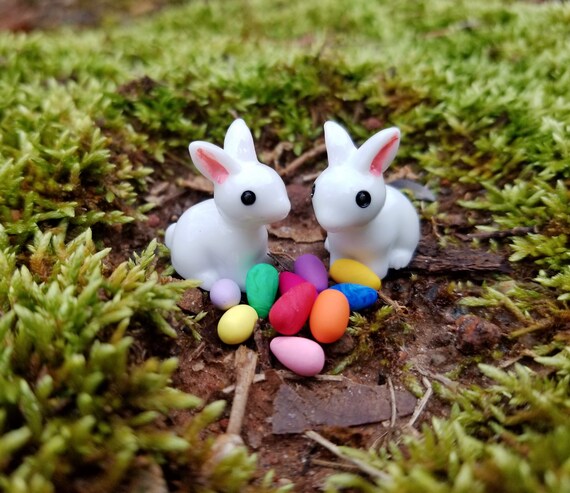 Set of 3 Different Rabbit Dollhouse Miniatures Clay Figurine Easter