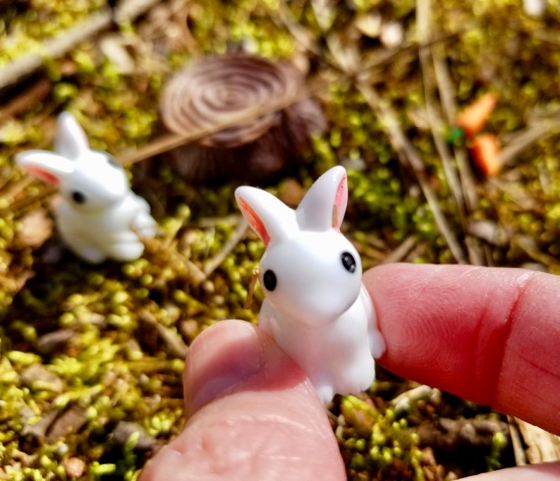 Miniature Bunny Rabbits and Carrots Perfect for Fairy Gardens, Doll Houses, Dioramas, Terrariums, Easter, Spring Crafts Set of 2 image 6