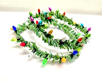 Miniature Pine Garland with decorative lights - 12 inches long - Perfect for Christmas Villages, Doll Houses, Fairy gardens,  non lighting