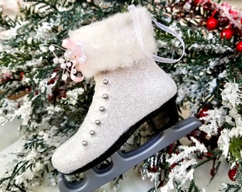 Ice Skate Christmas Ornaments - Glittery, Lightweight, Shatter Proof - Perfect for Winter Wonderland, Woodland, Frosted, Victorian themes