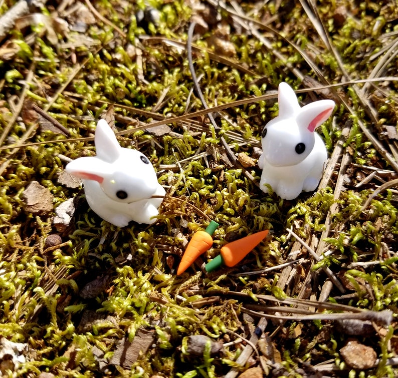 Miniature Bunny Rabbits and Carrots Perfect for Fairy Gardens, Doll Houses, Dioramas, Terrariums, Easter, Spring Crafts Set of 2 image 4