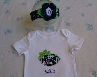 Personalized Seattle Seahawks Baby Girl Onesie and Headband