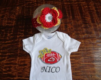 Personalized Kansas City Chiefs Baby Girl Onesie and Headband