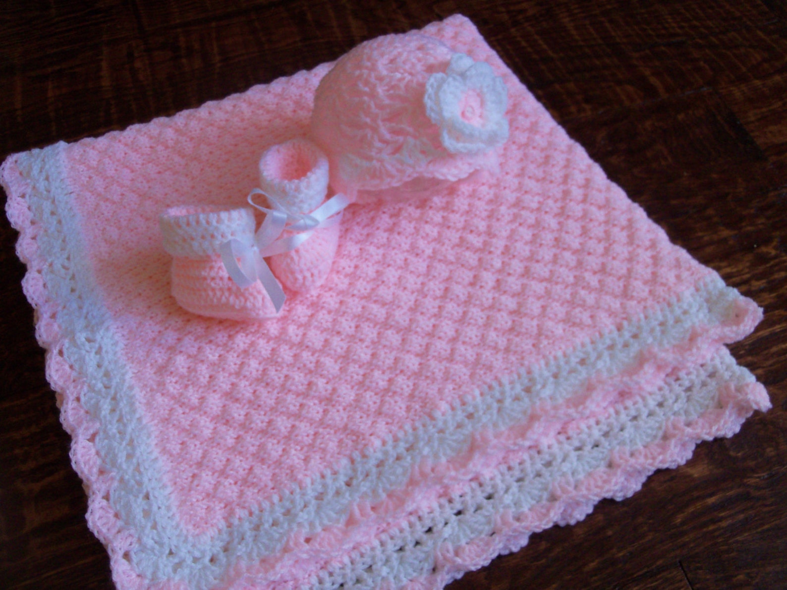 Knit/crochet Personalized Baby Blanket Hat and Booties 36x35 Etsy