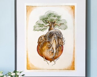 Heart: White Oak Tree I - Ink & Watercolor - 9x12" Original, LE Prints Available