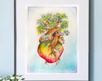 Heart: Mango Tree I - Ink & Watercolor - 9x12" Original, LE Prints Available