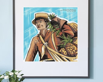 Farm Worker Carrying Pineapples - Filipino American History - Square Print, 10x10, 12x12, 14x14, 16x16
