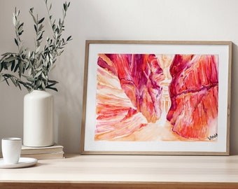 Passage to Petra Treasury | watercolor, giclee print, travel inspired, wall art, home decor