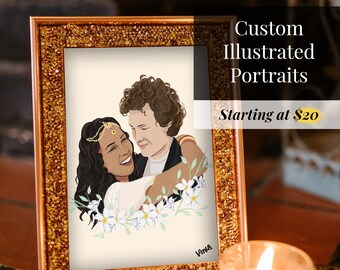 Custom Illustrated Portraits: Single, Couple, Family (1-8 Subjects)