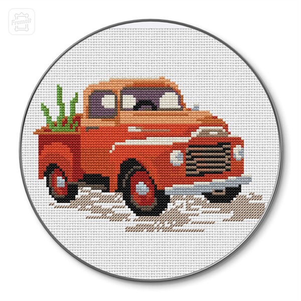 Red Car Cross Stitch Pattern, Toy Truck Cross Stitch Chart, PDF instant download Design, Design for boy