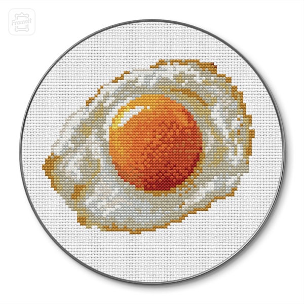 Fried Egg Cross Stitch Pattern, PDF and Saga Egg X-stitch Chart, Food Cross Stitch Design, Pattern for Kitchen