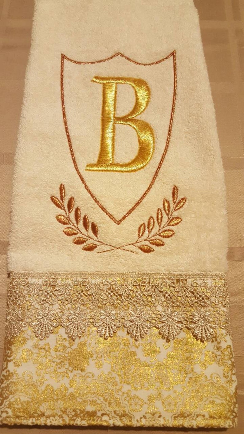 A beautiful monogram embroider in gold hand towel Etsy