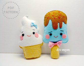 PDF Pattern: Kawaii Felt Ice Creams. Felt Food. Plushies Kawaii. Plushies Pattern. Felt Patterns - Instant Download.