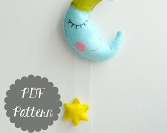 PDF Pattern - Moon and Stars Baby Crib Mobile. Felt Mobile. Nursery Decoration. Felt Pattern. Plush Pattern - Instant Download