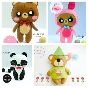 PDF Pattern: 4 Felt Bears. Felt Pattern. Plush Pattern. Softies Pattern - Instant Download