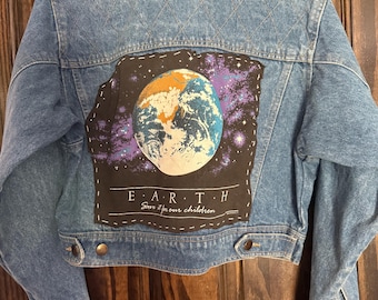 Chaqueta vaquera vintage AHA NYC de los años 90, talla pequeña, estilo Y2K de los 90, Día de la Tierra