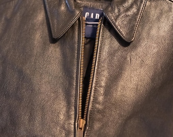 ジャケット・アウター old GAP leather jacket black 90s 00s Vintage Gap Motorcycle Jacket Black Genuine Leather Women S