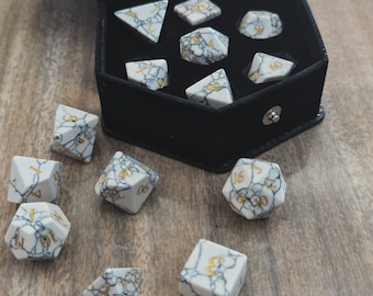 Spellstone White Turquoise Dice | Genuine Gemstone Dice - Engraved Gold Numbers