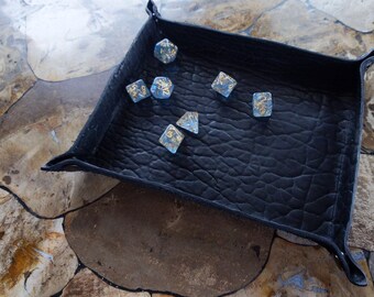 DragonSkin Leather Dice Trays - 8x10 inch Full-Grain Premium Black Bison Leather