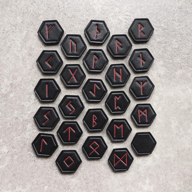 Hexagon Rune Leather Elder Futhark Rune Set, Handcrafted in 3 Colors, Includes ...