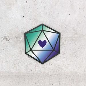 d20 Gay &quot;Proud Hearts&quot; Dice Sticker | mlm Pride | LGBTQ+ Pride | Dungeons and Dragons