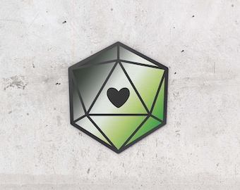 d20 Aromantic "Proud Hearts" Dice Sticker / Aro Pride / LGBTQ+ Pride / Dungeons and Dragons