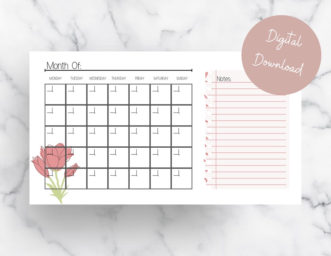 Druckbarer Monatskalender Digitaler Download Drei verschiedene florale