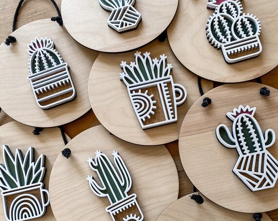 Cactus round - layered sign - laser cut sign - wooden round - cactus banner