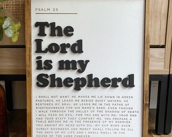 The Lord is my Shepherd sign - Psalm 23 sign - Scripture sign - Inspirational Sign - wooden sign - 3D lettered sign - laser cut sign