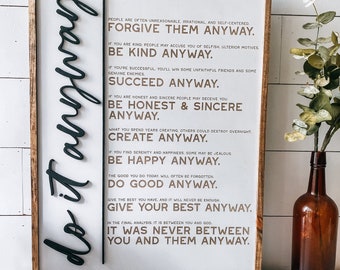 Mother Teresa do it anyway sign - anyway sign - do it anyway - wooden wall art sign - mother Teresa sign