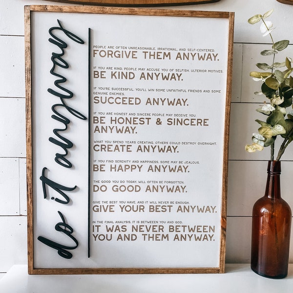 Mother Teresa do it anyway sign - anyway sign - do it anyway - wooden wall art sign - mother Teresa sign