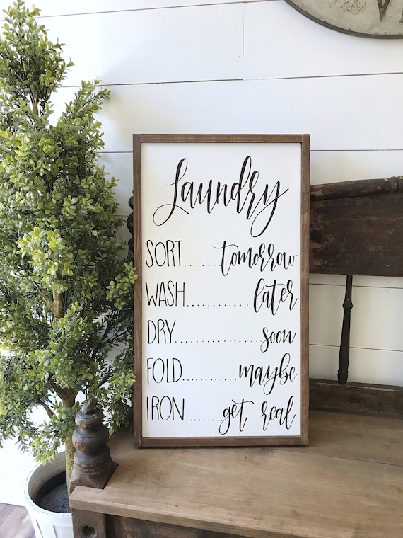 Laundry sign - sort wash dry fold iron - laundry room decor - laundry wood sign