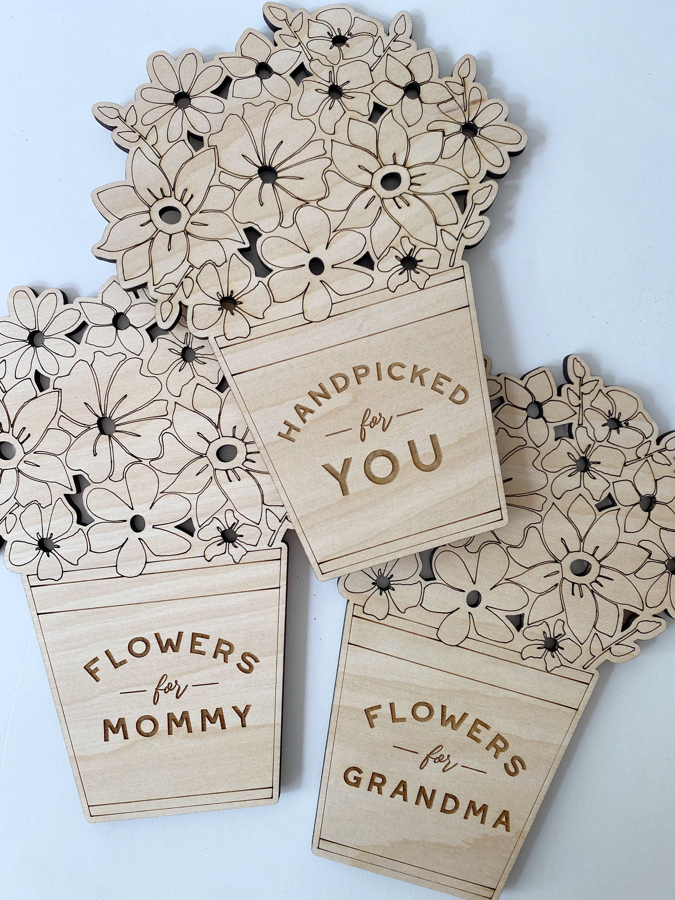 Picked For Mommy Personalized Wood Flower Holder - Whitewash