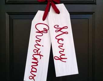 Front Door Decoration - Merry Christmas Door Decor - Christmas Door Tags - Door Hanger