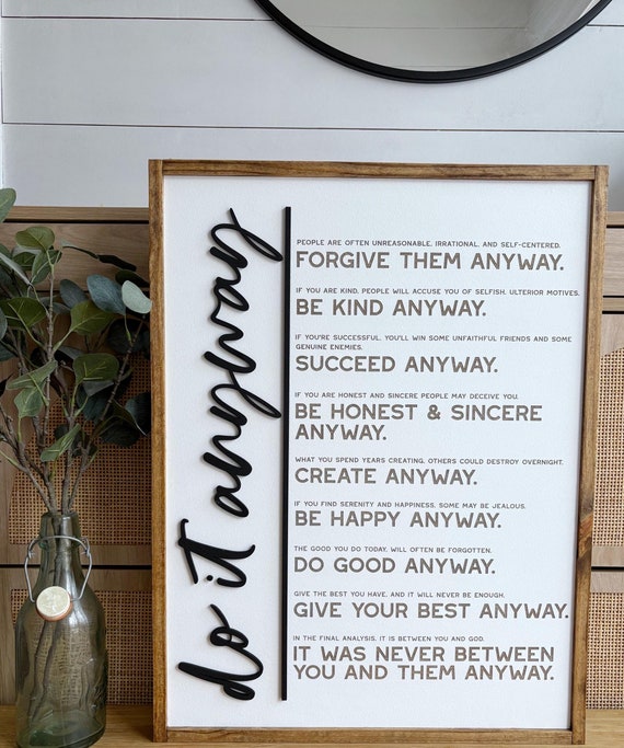 Do It Anyways Sign – Motivational Wall Art for Office, Entryway, or Bedroom | Modern Farmhouse Wood Sign | Inspirational Quote Home Decor