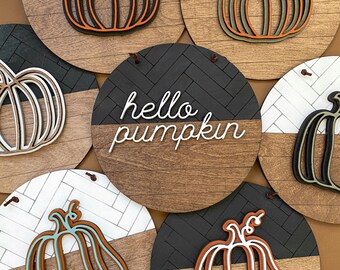 Pumpkin sign - pumpkin round - mini pumpkins   - hanging fall decor - fall sign