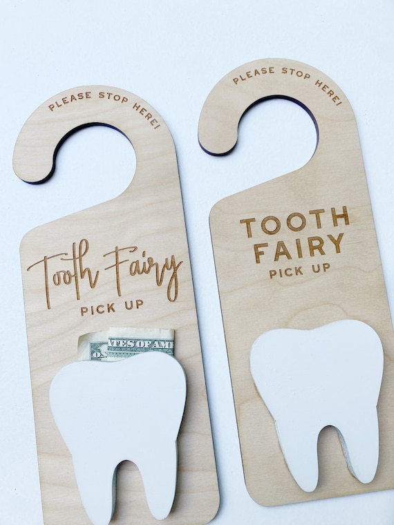 Tooth fairy door hanger - tooth fairy wooden sign