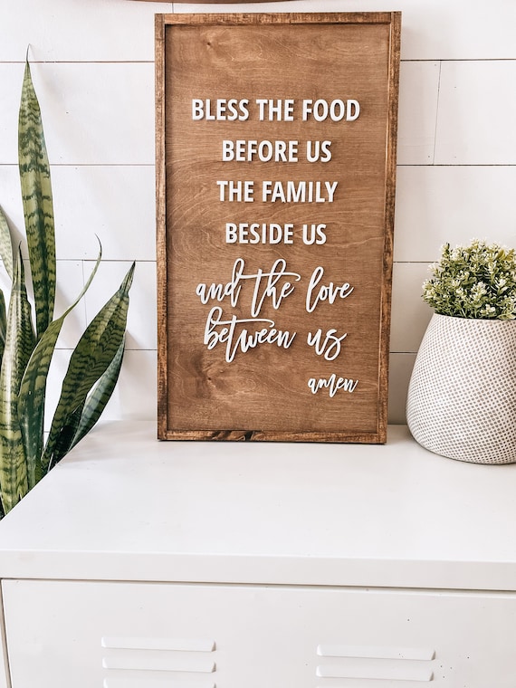 Bless the food before us the family beside us and the love between us amen sign - dinning room sign - kitchen sign - wooden sign - laser cut