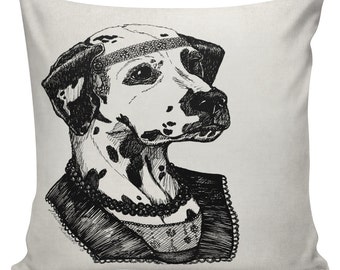 Dalmation Pillow Cover Cotton Canvas Throw Pillow 18 inch square Roaring 20s Dalmatian Esquiress #UE0339 Anthropomorphism