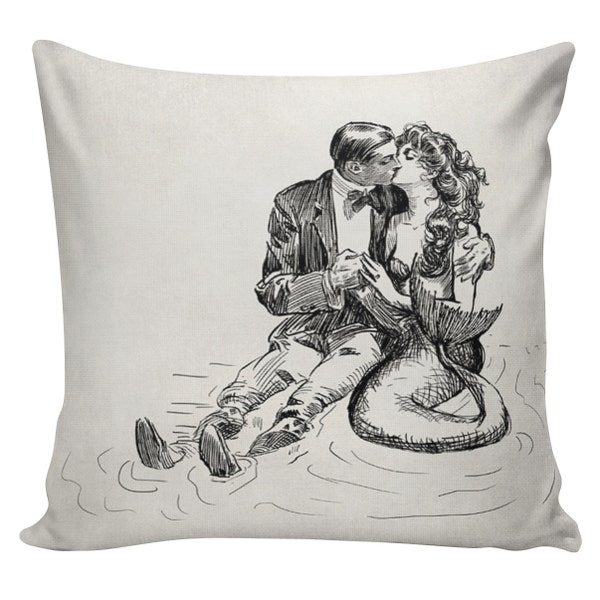 The Mermaid Kiss Cushion Pillow Cover cotton canvas throw pillow 18 inch square #UE0163 Urban Elliott UrbanElliott