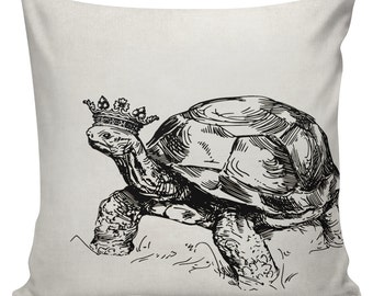 Turtle Pillow Cover Cotton Canvas Throw Pillow 18 inch square Turtle with Crown #UE0270