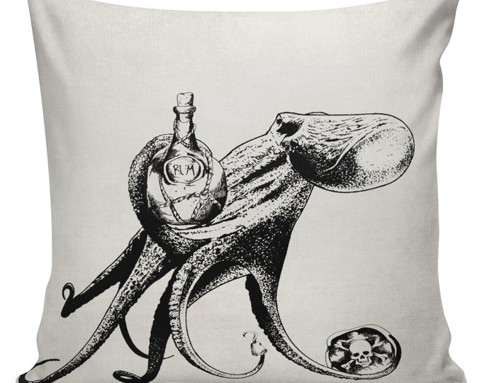 Pirate Octopus Rum Cushion Pillow Cover Cotton Canvas Throw Pillow 18