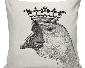 Novelty Pillow Cover Cotton Canvas Throw Pillow 18 inch square Goose with Crown #UE0287 Urban Elliott