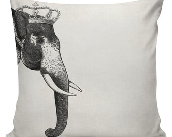 Hipster Pillow Cover cotton canvas throw pillow 18 inch square Elephant wth Crown #UE0006 Urban Elliott