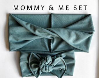 Ocean : (Mommy & Me set) adult- BOHO twist; child - flat bow headband