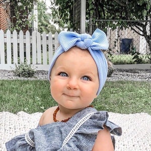 Carolina Blue Textured: Flat Bow Headband image 5