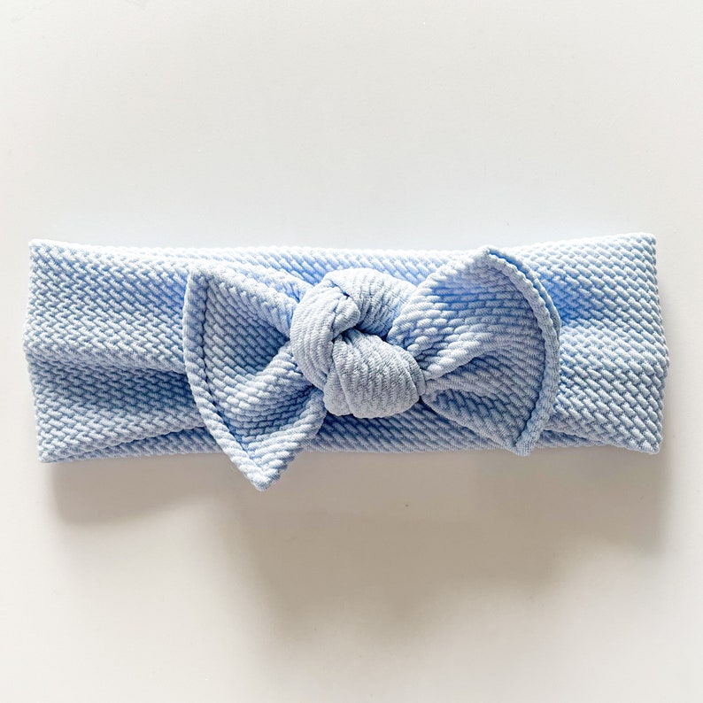 Carolina Blue Textured: Flat Bow Headband image 2