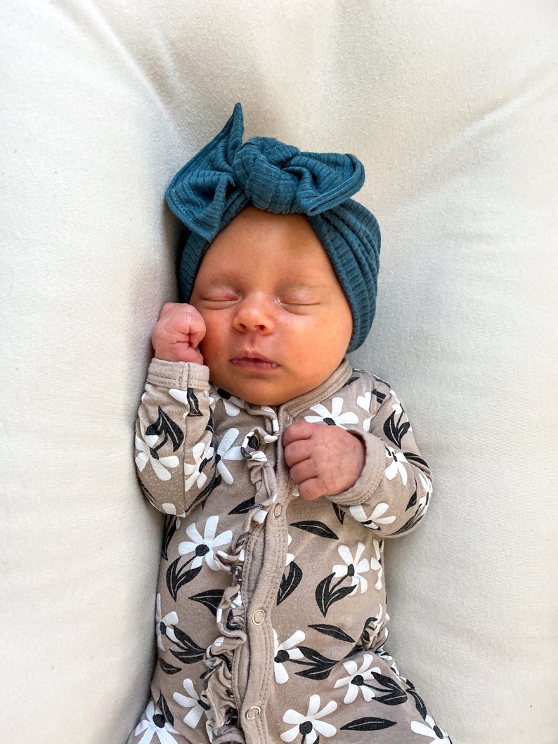 Deep Teal Ribbed XL Flat Bow baby headband green flat bow Etsy