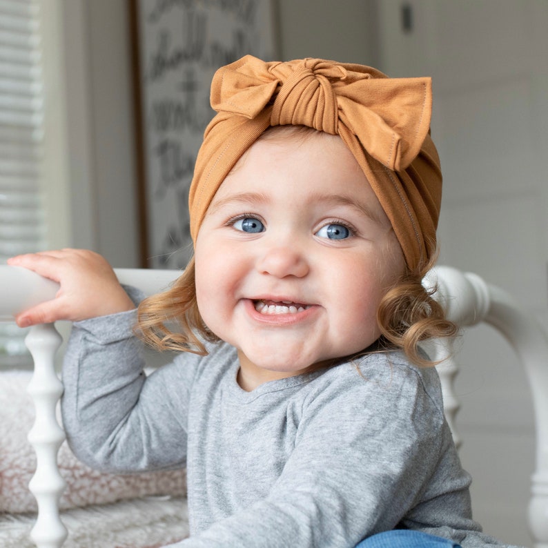 Camel Hat: soft w/ Flat Bow baby turban hat newborn hat | Etsy